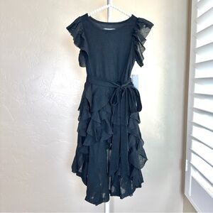 Joyfolie Black Tiered Ruffle Dress Girls Size 4 Flutter Sleeve Waist Tie NWT